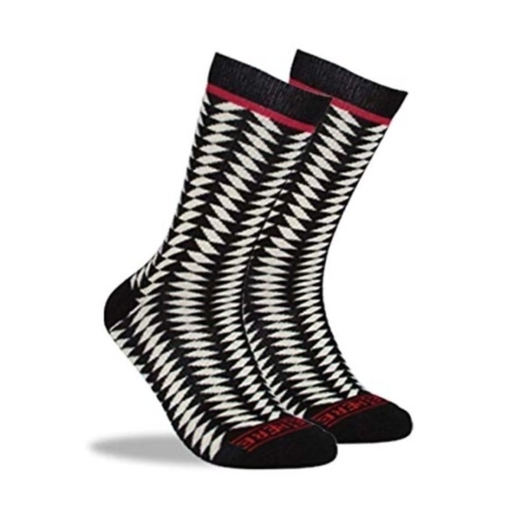 2 Pair MADE HERE Classic Crew Black White Zig Zag Cotton Unisex Socks Sz S/M NWT